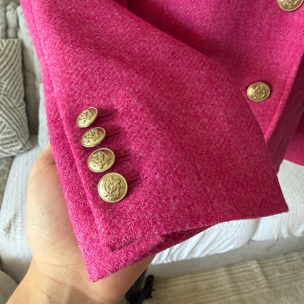 J.Crew Womens Pink Moon Wool Blazer Gold‎ Crest Button BU028 Size 18 NEW - Picture 4 of 9
